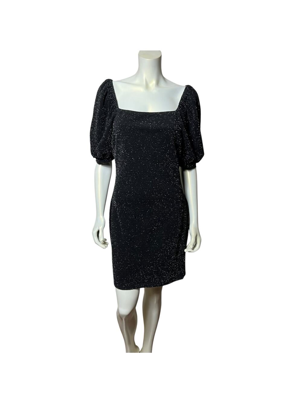 Ophelia Roe Black Sparkly Puff Sleeve Bodycon Cocktail Dress Size Medium Party